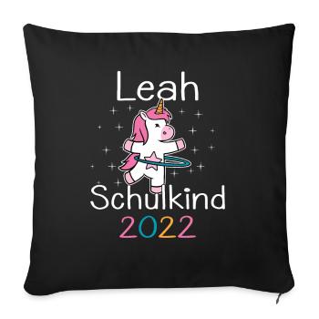 Einschulung 2022 Leah Einhorn Erstklässler 2022 - Sofakissenbezug 45 x 45 cm - Schwarz - Vorne