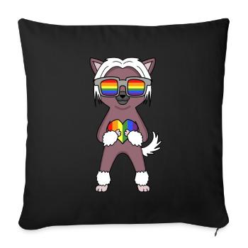 LGBT Dog Chinese Crested Dog Rainbow - Sofa pillowcase 17,3'' x 17,3'' (45 x 45 cm) - black - Front