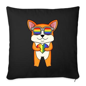Chien LGBT Welsh Corgi Pembroke Rainbow - Housse de coussin décorative 45 x 45 cm - noir - Devant