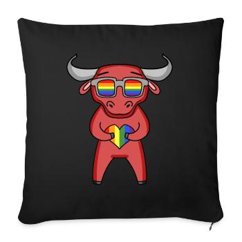 LGBT Animal Taureau Arc-en-ciel - Housse de coussin décorative 45 x 45 cm - noir - Devant