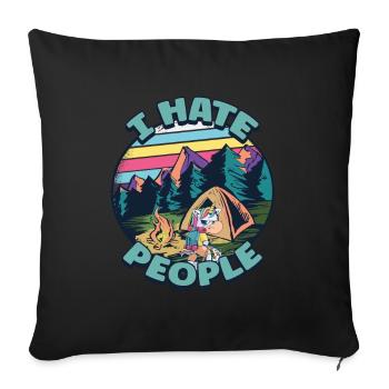 I hate people camping colorful tents campfire - Sofa pillowcase 17,3'' x 17,3'' (45 x 45 cm) - black - Front