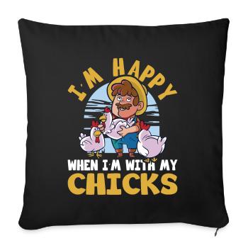 Farmer Happy With My Chicks Farmer - Sofa pillowcase 17,3'' x 17,3'' (45 x 45 cm) - black - Front