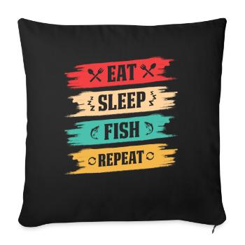 Eat Sleep Fish Repeat Vintage Retro Fishing Sign - Sofa pillowcase 17,3'' x 17,3'' (45 x 45 cm) - black - Front
