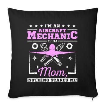 Mécanicien d’aéronefs et une maman - Housse de coussin décorative 45 x 45 cm - noir - Devant