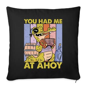 Tu m’as eu à Ahoy - Pirate - Alligator mignon - Housse de coussin décorative 45 x 45 cm - noir - Devant