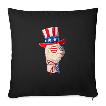 Fête patriotique Lama Drapeau américain I 4 juillet - Housse de coussin décorative 45 x 45 cm - noir - Devant