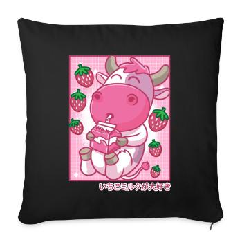 Kawaii Cow Strawberry Milk Anime Japan - Sofa pillowcase 17,3'' x 17,3'' (45 x 45 cm) - black - Front