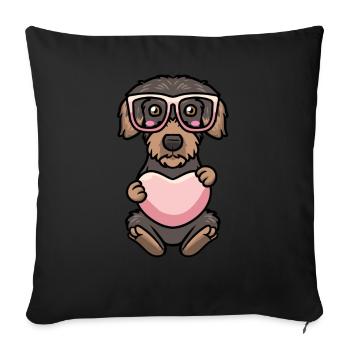 Rough-haired dachshund dog with heart and sunglasses - Sofa pillowcase 17,3'' x 17,3'' (45 x 45 cm) - black - Front