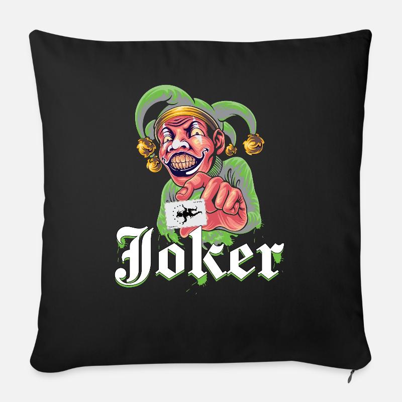 Joker mit Spielkarte - Sofakissenbezug 45 x 45 cm - Schwarz