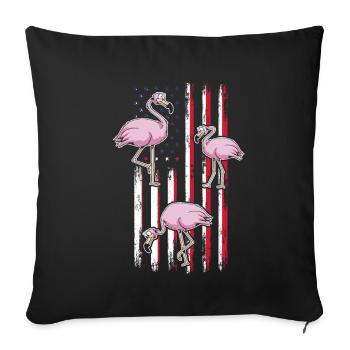Drapeau patriotique Flamant des États-Unis 4 juillet Flamant rose - Housse de coussin décorative 45 x 45 cm - noir - Devant