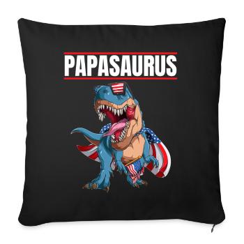 Papasaurus Patriotic Dinosaur Papa avec drapeau Cape - Housse de coussin décorative 45 x 45 cm - noir - Devant