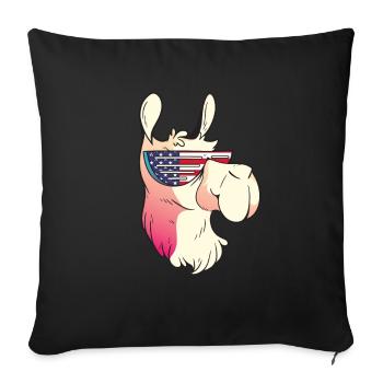 Journée patriotique Lama Drapeau américain 4 juillet Patriotique - Housse de coussin décorative 45 x 45 cm - noir - Devant