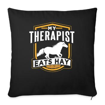 Mein Therapeut Frisst Heu Reiten Reiter Pferd - Sofakissenbezug 45 x 45 cm - Schwarz - Vorne