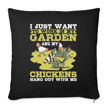 Travailler dans mon jardin Les poulets traînent avec moi Hühner - Housse de coussin décorative 45 x 45 cm - noir - Devant