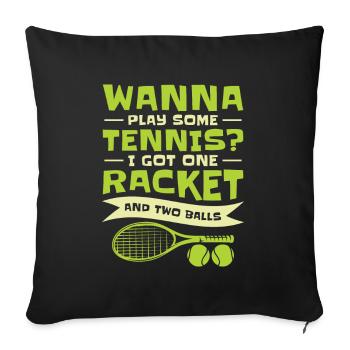Joueur de tennis Raquette de tennis Balle de tennis - Housse de coussin décorative 45 x 45 cm - noir - Devant