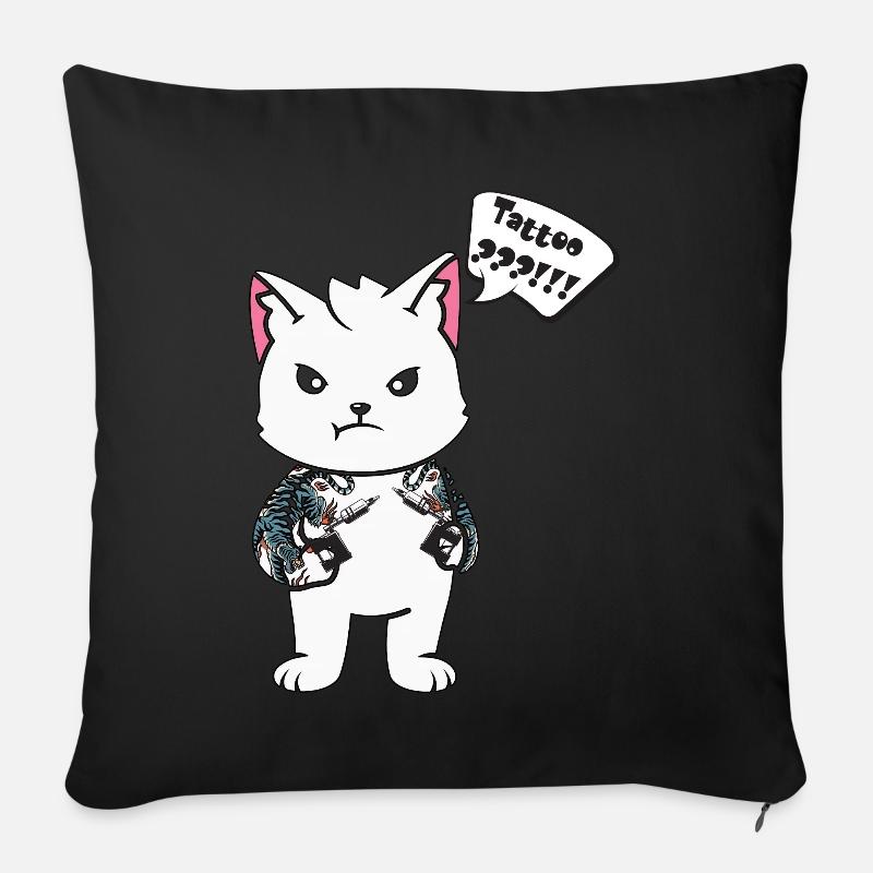 Tatouage chat avec machine à tatouer - Housse de coussin décorative 45 x 45 cm - noir
