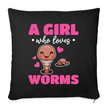 Compost Worm Cute Worm - Une fille qui vermifuge - Housse de coussin décorative 45 x 45 cm - noir - Devant