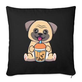 Bubble Milk Tea Pug Dog Drinks Boba Milk Tea - Sofa pillowcase 17,3'' x 17,3'' (45 x 45 cm) - black - Front