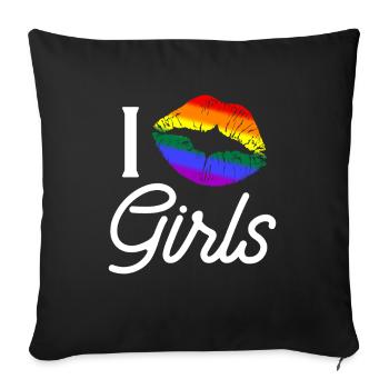 I Kiss Girls / LGBT Gay Pride CSD Spruch - Sofakissenbezug 45 x 45 cm - Schwarz - Vorne