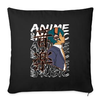 Anime Boy With Headphones Anime And Music - Sofa pillowcase 17,3'' x 17,3'' (45 x 45 cm) - black - Front