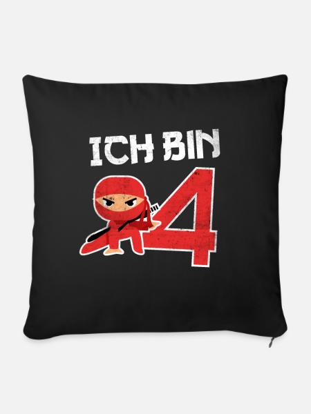 4. Geburtstag Ninja 4 Jahre Kindergeburtstag - Sofakissenbezug 45 x 45 cm - Schwarz