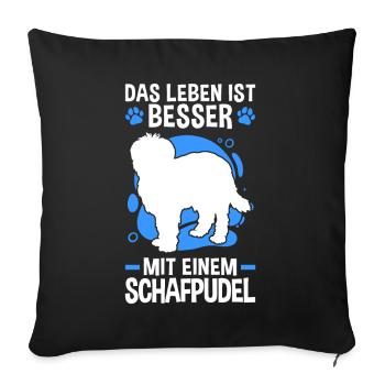 Leben mit Schafpudel zotthaariger Hütepudel - Sofakissenbezug 45 x 45 cm - Schwarz - Vorne