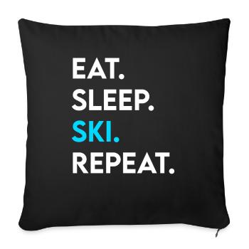 eat sleep ski repeat - Sofa pillowcase 17,3'' x 17,3'' (45 x 45 cm) - black - Front