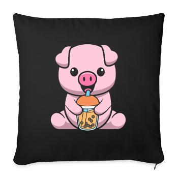 Bubble Milk Tea Pig Drinking Boba Milk Tea - Sofa pillowcase 17,3'' x 17,3'' (45 x 45 cm) - black - Front