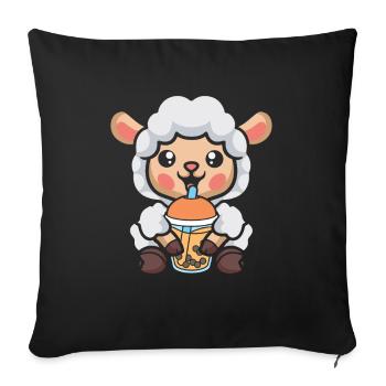 Bubble Milk Tea Sheep Drinking Boba Milk Tea - Sofa pillowcase 17,3'' x 17,3'' (45 x 45 cm) - black - Front