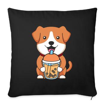 Bubble Milk Tea Dog Drinking Boba Milk Tea - Sofa pillowcase 17,3'' x 17,3'' (45 x 45 cm) - black - Front