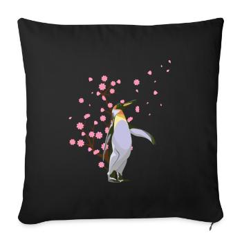 Cherry Blossom Penguin Japanese Sakura Flower - Sofa pillowcase 17,3'' x 17,3'' (45 x 45 cm) - black - Front