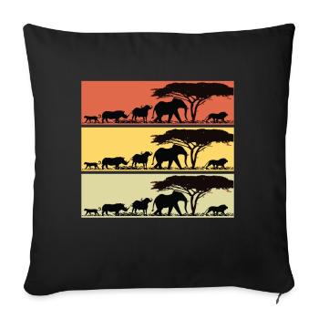 Safari Africa Retro Lion Girafe Éléphants - Housse de coussin décorative 45 x 45 cm - noir - Devant