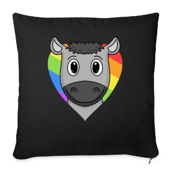 LGBT Animal Donkey Rainbow Heart - Housse de coussin décorative 45 x 45 cm - noir - Devant