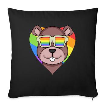 LGBT Animal Beaver Rainbow Heart - Sofa pillowcase 17,3'' x 17,3'' (45 x 45 cm) - black - Front
