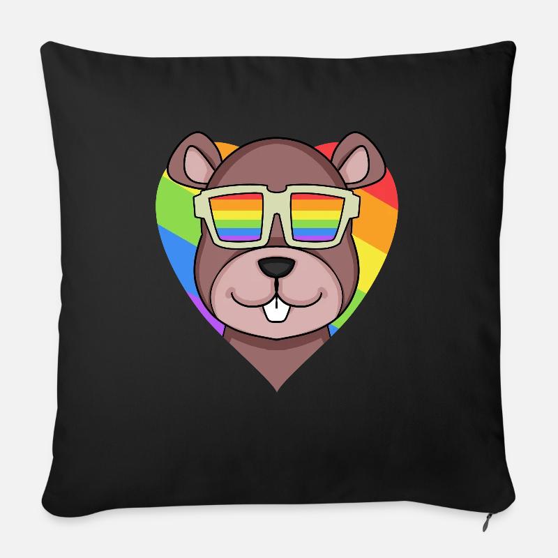 LGBT Tier Biber Regenbogen Herz - Sofakissenbezug 45 x 45 cm - Schwarz
