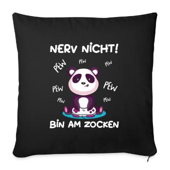 Bin am Zocken Gaming Panda - Sofakissenbezug 45 x 45 cm - Schwarz - Vorne