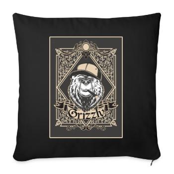 Grizzly avec casquette et cigare - Housse de coussin décorative 45 x 45 cm - noir - Devant