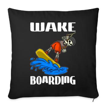 Wakeboarder Skeleton sur le wakeboard - Housse de coussin décorative 45 x 45 cm - noir - Devant