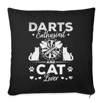 Passionné de fléchettes et amoureux des chats - Housse de coussin décorative 45 x 45 cm - noir - Devant