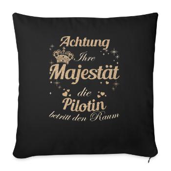 Flugzeug Frauen-Majestät Damen Pilotin - Sofakissenbezug 45 x 45 cm - Schwarz - Vorne