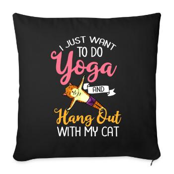 Yoga Cat Débutant Séances d’entraînement Citation Méditation - Housse de coussin décorative 45 x 45 cm - noir - Devant