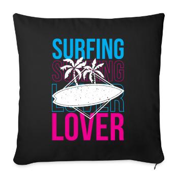 Amateurs de surf Surfeur Planche de surf - Housse de coussin décorative 45 x 45 cm - noir - Devant