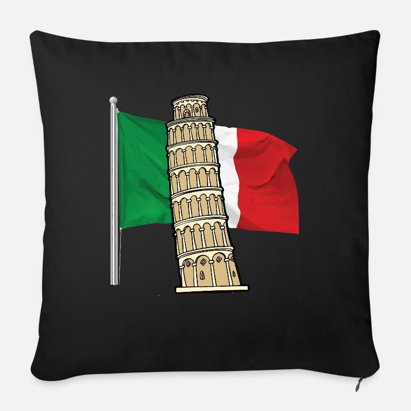 Drapeau de l’Italie avec tour penchée de Pise - Housse de coussin décorative 45 x 45 cm - noir