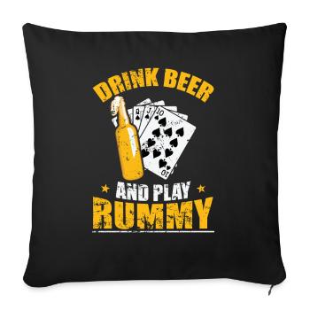Drink Beer and play Rummy Kartenspiel Romme - Sofakissenbezug 45 x 45 cm - Schwarz - Vorne