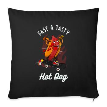 Fast & Delicious Hot dog Funny Skater Sausage - Sofa pillowcase 17,3'' x 17,3'' (45 x 45 cm) - black - Front