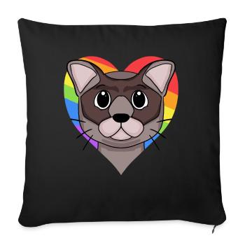 Burma Cat Rainbow Heart - Sofa pillowcase 17,3'' x 17,3'' (45 x 45 cm) - black - Front