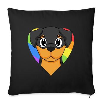 Rottweiler Hund Regenbogen Herz - Sofakissenbezug 45 x 45 cm - Schwarz - Vorne