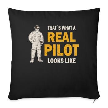 Real Pilot Airplane Aviation Helicopter Flyer - Sofa pillowcase 17,3'' x 17,3'' (45 x 45 cm) - black - Front