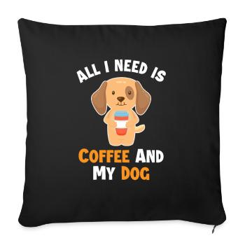 Coffee and my Dog Wiener Dog Dogfather Dog Mom - Sofa pillowcase 17,3'' x 17,3'' (45 x 45 cm) - black - Front