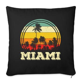 Miami Retro Floride Palm Skyline Beach - Housse de coussin décorative 45 x 45 cm - noir - Devant